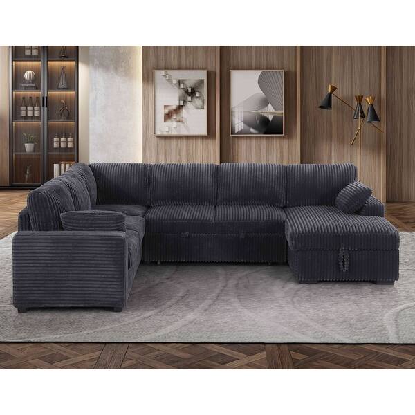 Modern Corduroy Sectional With Storage Chaise Lounge