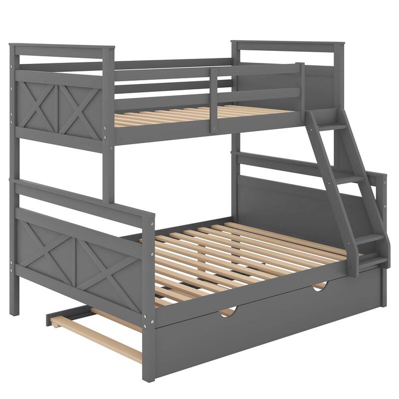 Bunk Bed with Ladder, Trundle, Safety Guardrail