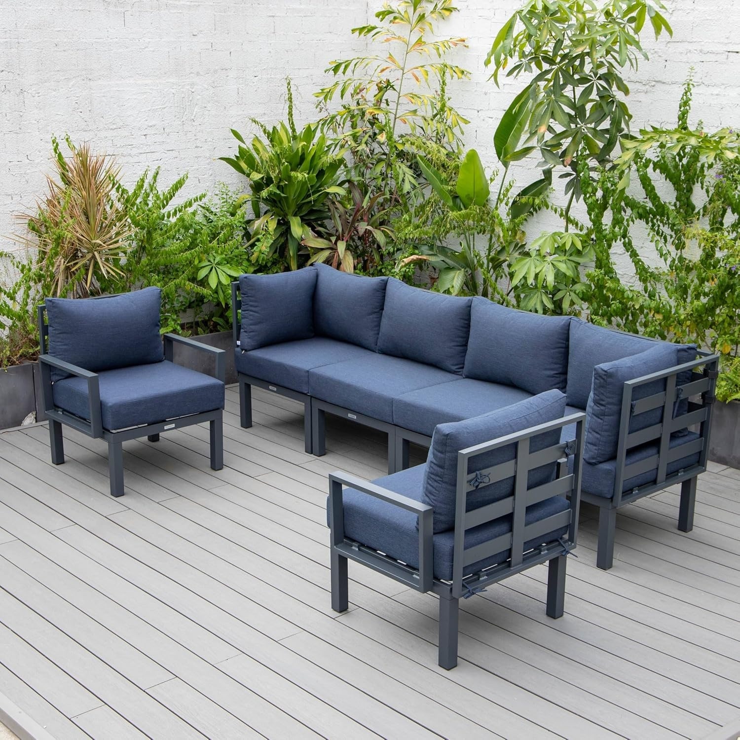 Chelsea 6-Piece Outdoor Patio Sectional Sofa Set with Black Aluminum Frame and Removable Cushions for Backyard, Garden, and Deck