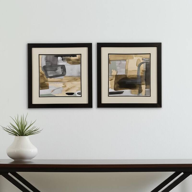 HomeRoots Set Of Two Abstract Expressions Brown Framed Wall Art - 18.00 in. x 18.00 in.  x 2.00 in.