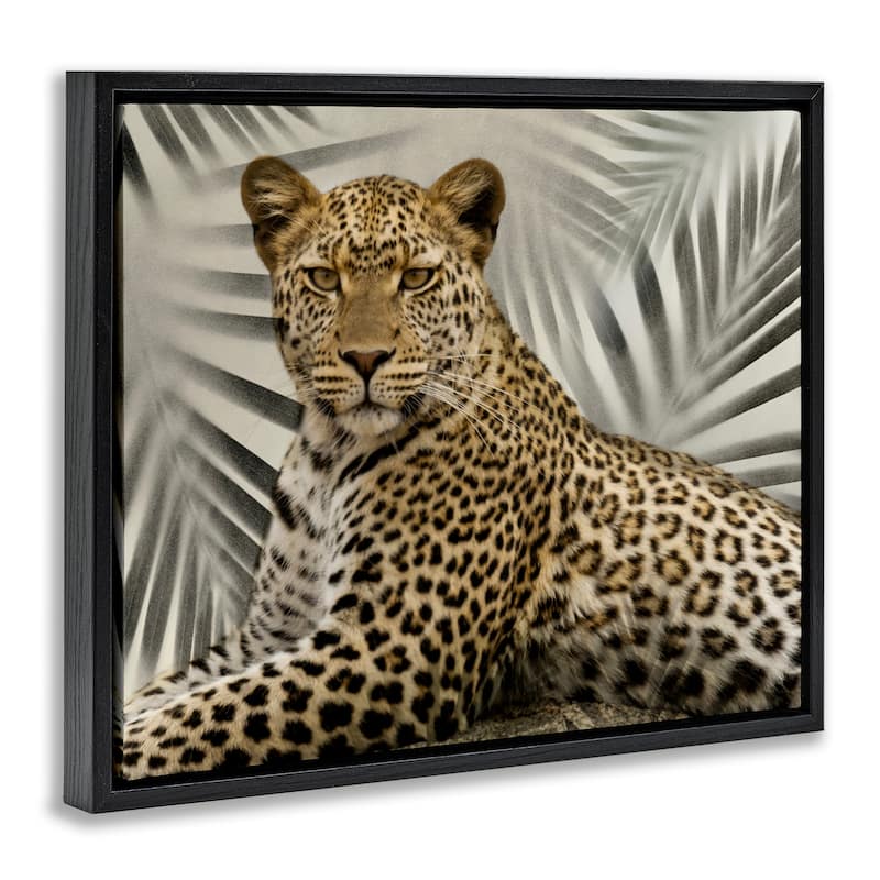 Stupell Leopard with Palm Fronds Framed Floater Canvas Wall Art Design by Danita Delimont