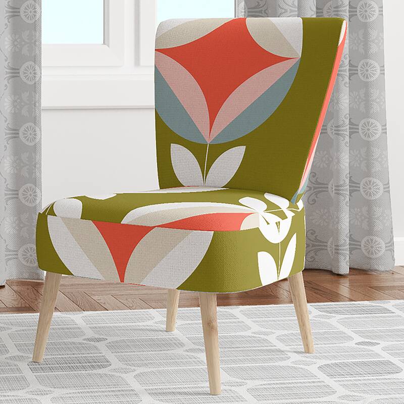 Designart "Retro Botanical Pattern I" Upholstered Mid-Century Accent Chair - Arm Chair