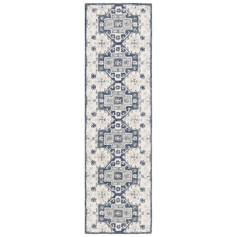 SAFAVIEH Handmade Metro Jihane Rustic Wool Rug - 2'3" x 8' Runner - Ivory/Dark Grey