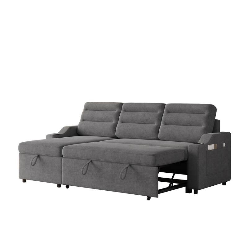 83.5-Inch Convertible Sofa Bed - Stylish Polyester Recliner with Storage for Small Spaces