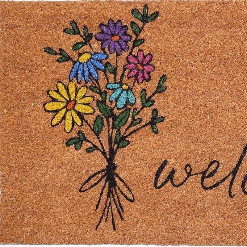 HomeRoots 17" X 29" Brown Black And Green Floral Bouquet Welcome Outdoor Coir Door Mat - 17.00' X '29.00