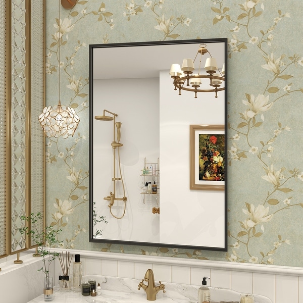 Classic Rectangle Bathroom Wall Mirror with Metal Frame - On