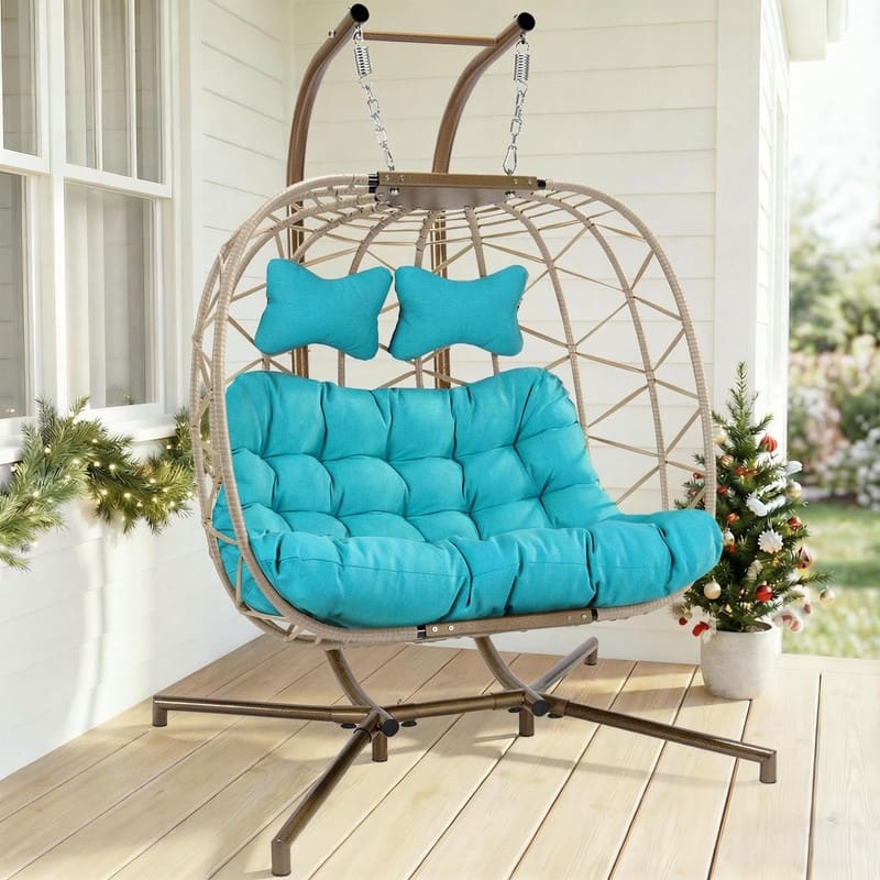 Oversized Outdoor Double Hanging Egg Chair with Cushions, 700 lbs Capacity Swing Chair for Indoor or Patio