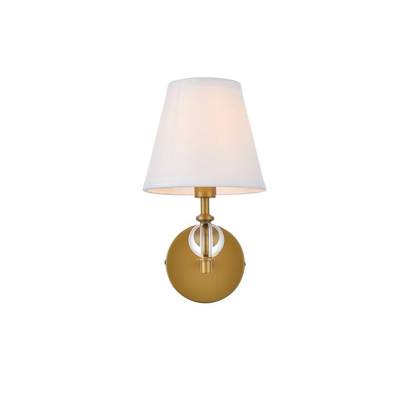 Bella 1 Light Bath Sconce with White Fabric Shade - Brass