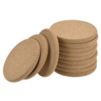 100mm Round Coasters 10mm Thick Cork Cup Mat Pad Round Edge 12pcs - Wood