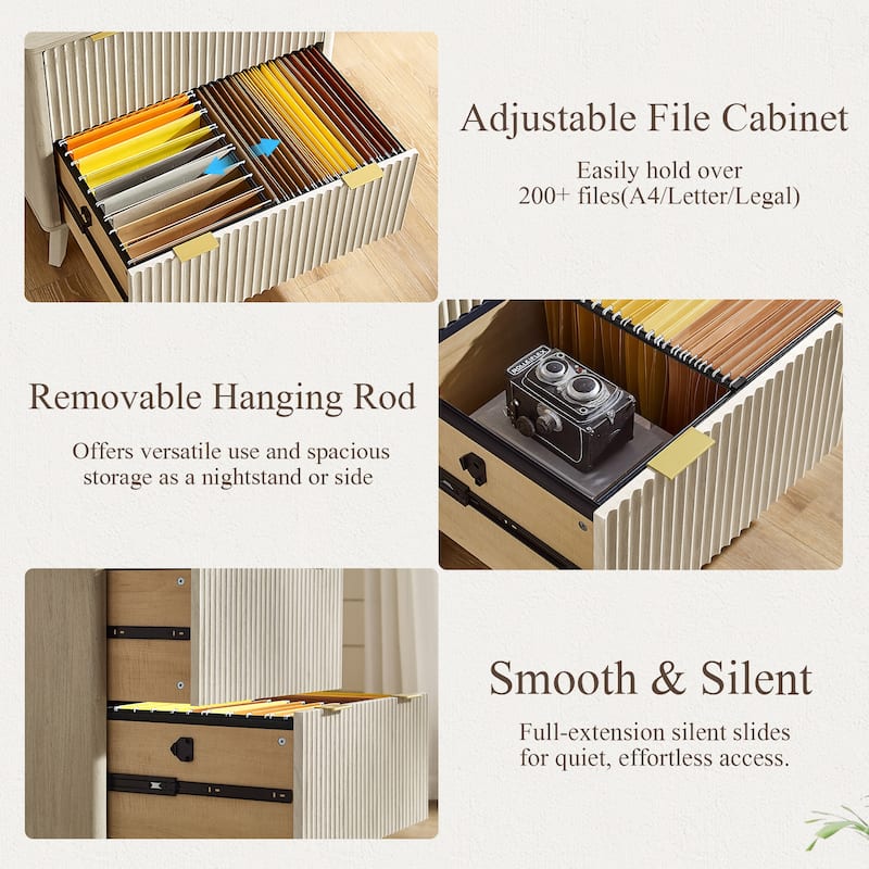 Modern Fluted 2 Drawer Lateral File Cabinet, Office Storage Cabinet