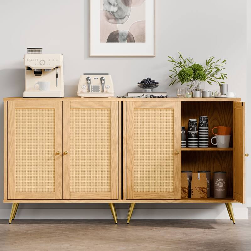 Futzca Storage Cabinet, Rattan Cabinet with Adjustable Shelf