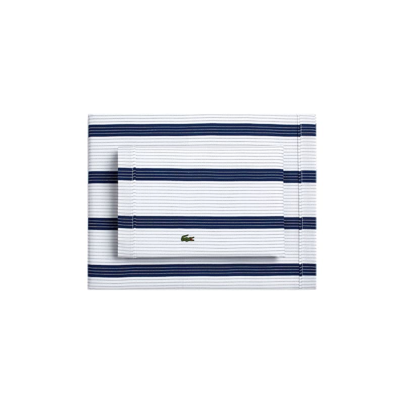Lacoste Archive Striped 100% Cotton Sheet Set - Twin XL - Medieval Blue