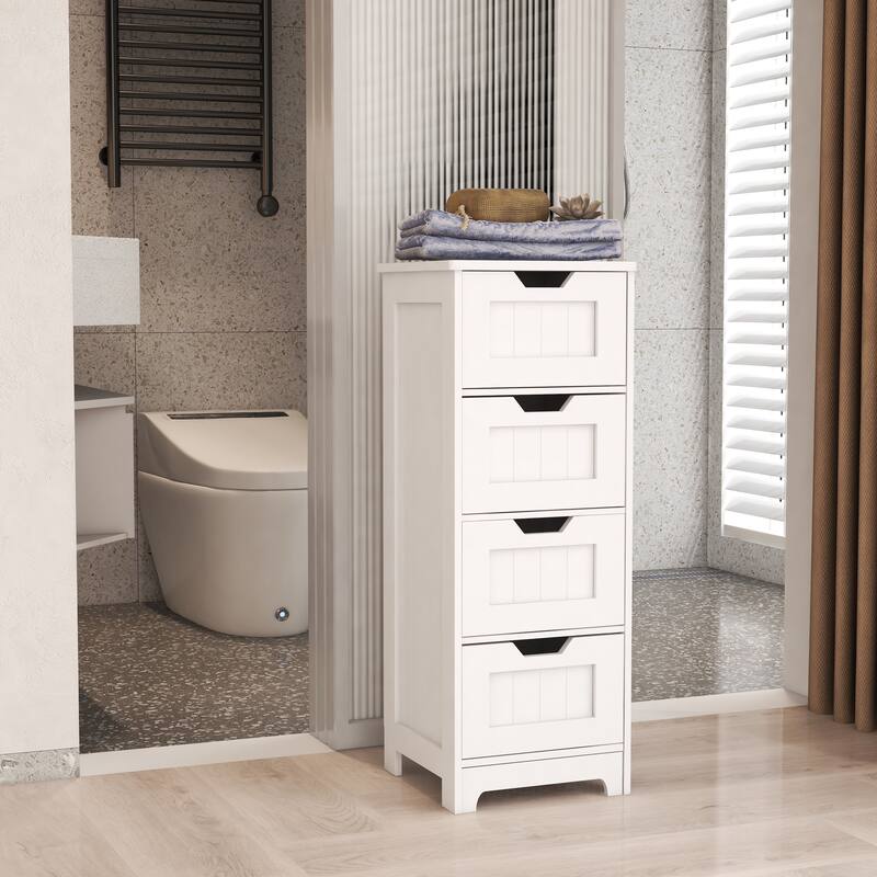 White 32.68"Tall Bathroom Storage Cabinet with 4 drawers and 1 door - White - 12 in. W X 12 in. D X 32 in. H