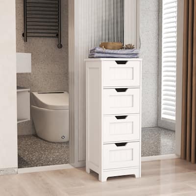 White Freestanding Storage Cabinet With 4 Drawers