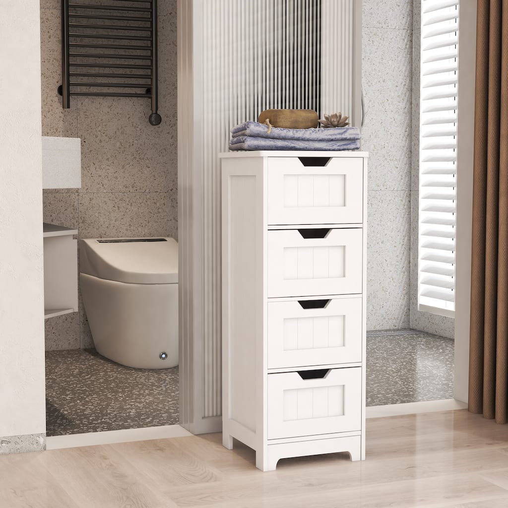 White Freestanding Storage Cabinet With 4 Drawers