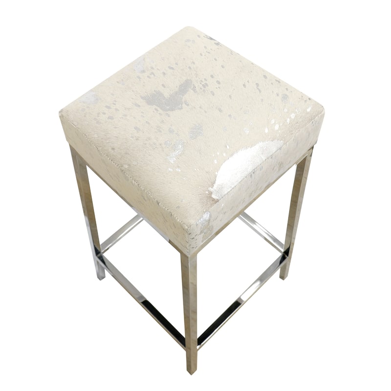 Pasargad Home Safari Cowhide & Stainless Steel Bar Stool - W16"XD16"XH30"