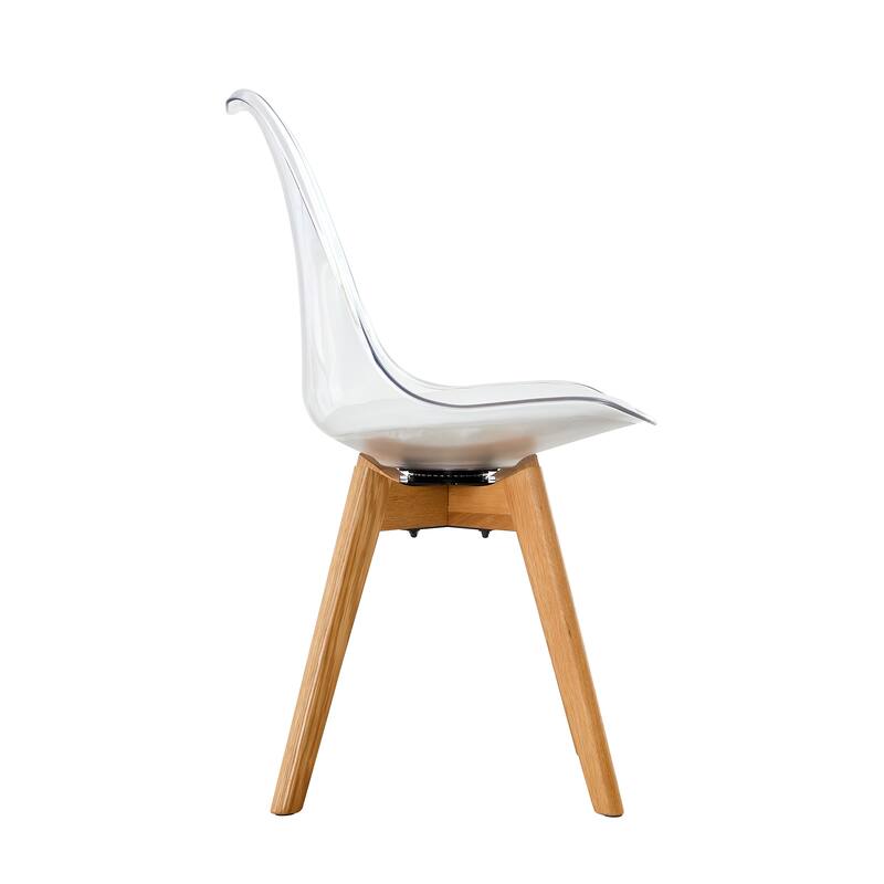 Modern 360°Swivel Crystal Dining Chair,PET Backrest PU Seat Cushion and Oak Legs(Set of 4)