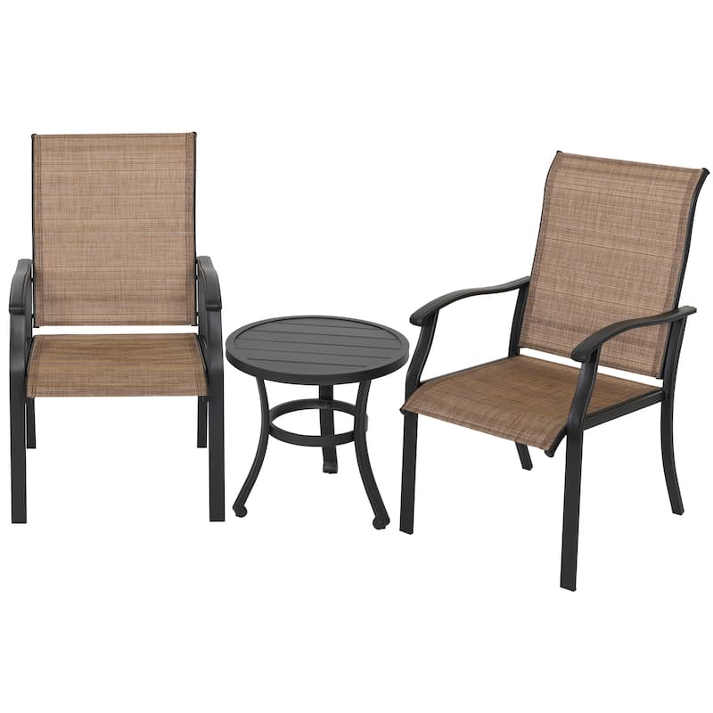 Outdoor 3-Piece Bistro Set, Textilene Fabric, Powder-Coated Iron Frame