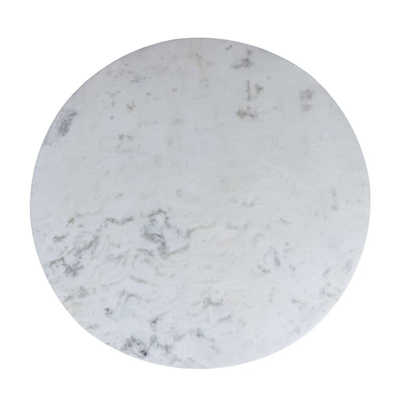 Mara Dining Table, 30 Inch Round White Genuine Marble Top, Black Metal Tulip Pedestal Base - White, Black