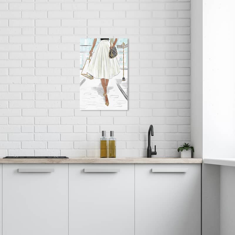 Wynwood Studio Canvas Fashion and Glam Crosswalk of Fashion White and Metallic Gold Glam Wall Art Canvas Print - 24 x 16