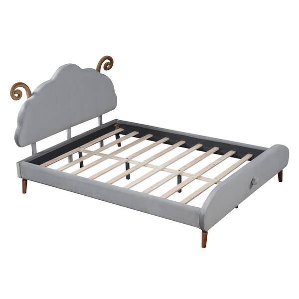 slide 2 of 53, Whimsical Full Platform Bed with Sheep Horns and Upholstered Headboard Gray - Full