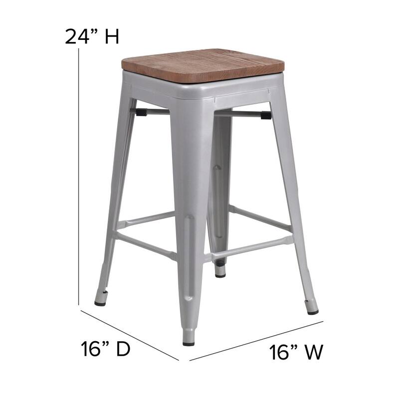24" High Backless Metal Indoor-Outdoor Counter Height Stool w/Square Seat