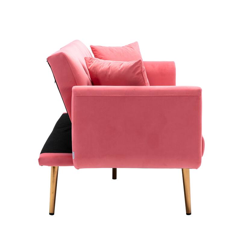 65.35" Velvet Futon Sofa Bed with Adjustable Backrest