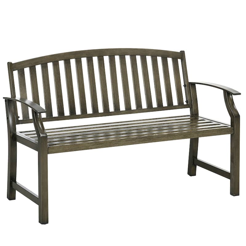 Outsunny 46" Outdoor Garden Bench, Metal Bench, Wood Look Slatted Frame Furniture for Patio