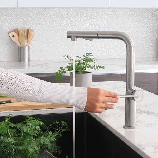 slide 2 of 54, STYLISH Stainless Steel Single Handle Pull Down Kitchen Faucet Lead Free cUPC - Faucet Height: 13 1/8" | Spout Height: 11 1/2" Brushed Stainless Steel
