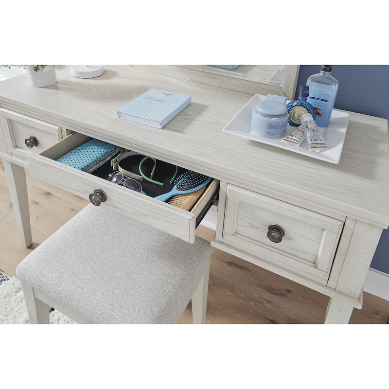 Signature Design by Ashley Robbinsdale White Vanity with Upholstered Stool Set - 52"W x 20"D x 30"H - White