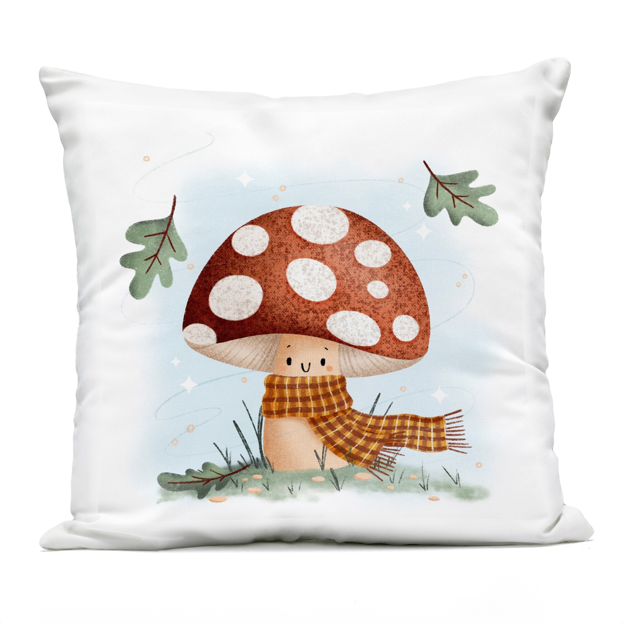 Stupell Happy Mushroom in Scarf Printed Outdoor Throw Pillow Design by Sarah Hickman
