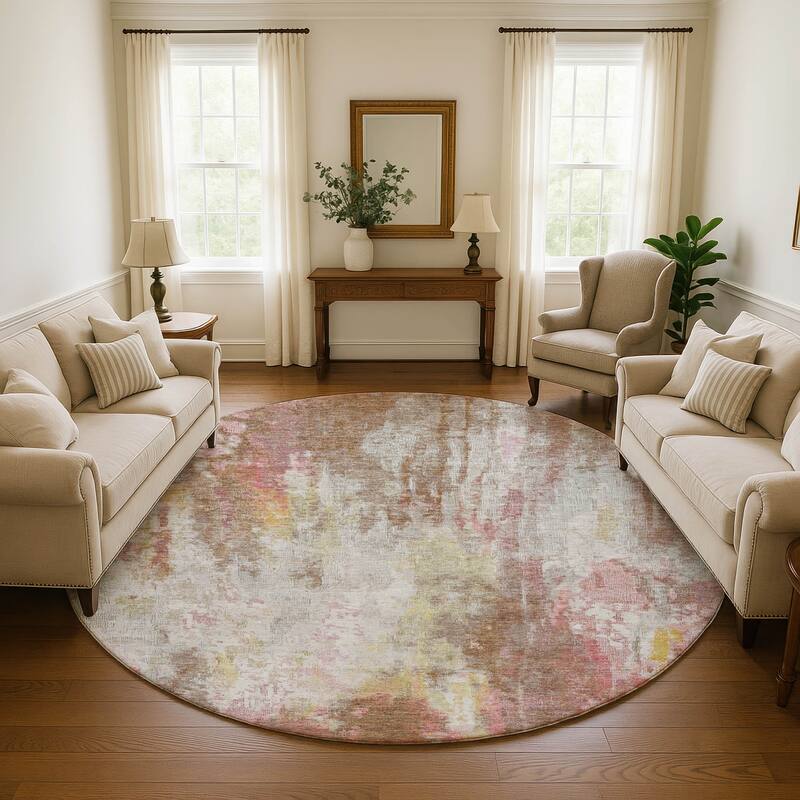 Premium Washable Super Soft Abstract Modern Mayfield Rug - Tan - 8' x 8'