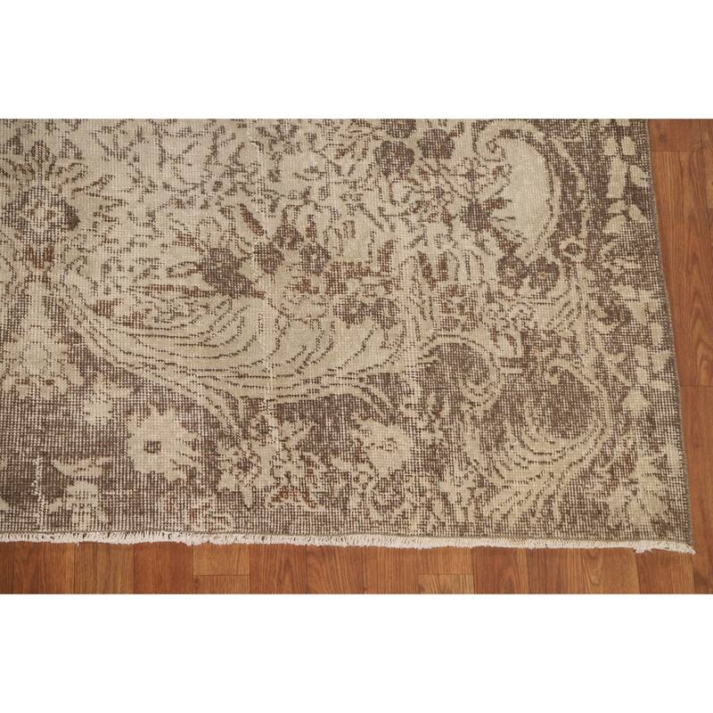 Distressed Anatolian Turkish Vintage Rug Handmade Beige Wool Carpet - 6'6" x 9'8"