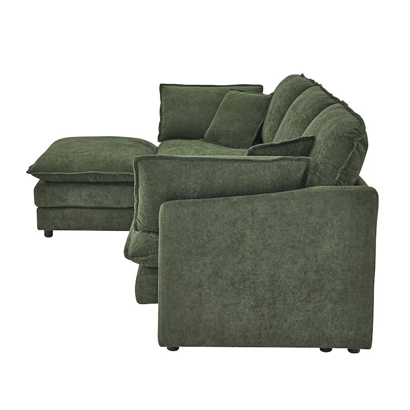 110.2" L-Shaped Sectional Sofa with Ottoman, Convertible 4-Seater Couch in Soft Towel Fabric