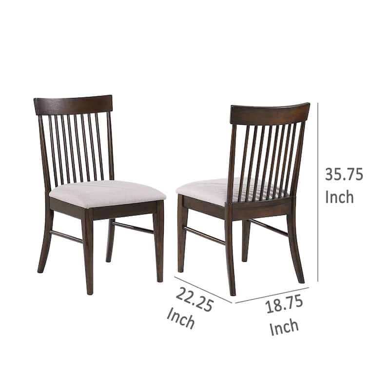 Eve Dining Side Chair Set of 2, Dark Walnut Brown Wood, Wheat Beige