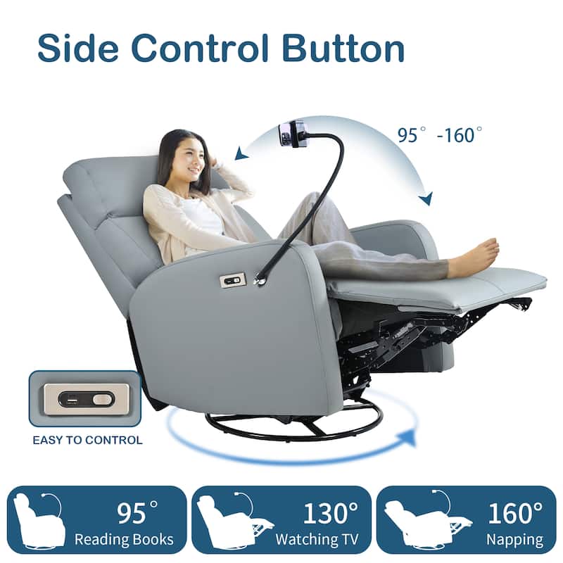 PU Power Swivel Recliner Chair with 270° Rotation, Electric 95-160° Recline and Dual USB Ports - 330lb Capacity