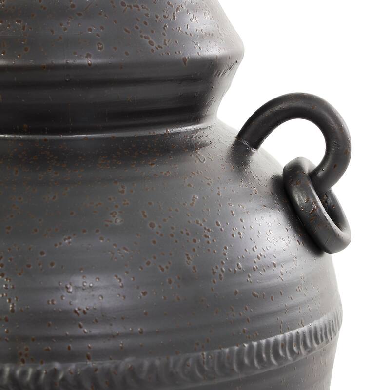 Black Ceramic Amphora Vase with Speckled Texture and Ring Handles