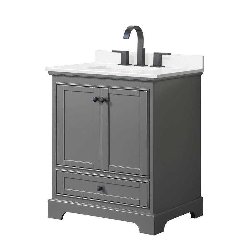 Wyndham Collection WCS202030S-QTZ-US3MXX Deborah 30" Free Standing - Dark Gray / White Quartz Top / Matte Black