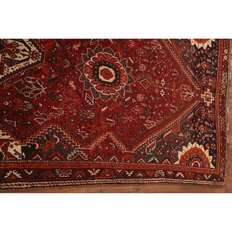 Tribal Red Qashqai Persian Vintage Runner Rug Hand-knotted Wool Carpet - 3'7"x 9'9"