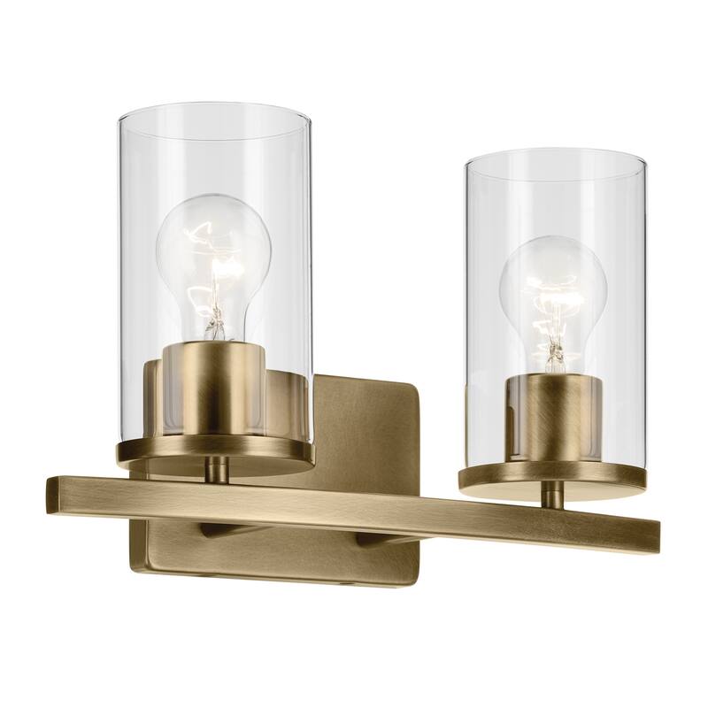 Kichler Lighting Crosby Bathroom Vanity Light with Clear Glass - Natural Brass - 2-Light