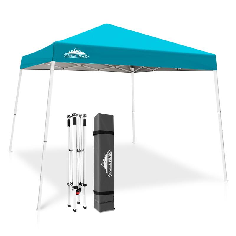 EAGLE PEAK 10x10 Slant Leg Pop-up Canopy Tent Outdoor Beach Canopy Folding Portable Shelter 10x10 Base 8x8 Top (Blue) - Turquoise