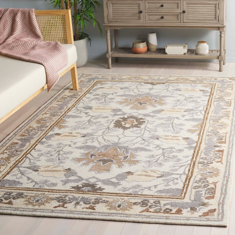 SAFAVIEH Handmade Earthly Treasure Boyana Traditional Wool Rug - Ivory/Grey - 6' x 9'