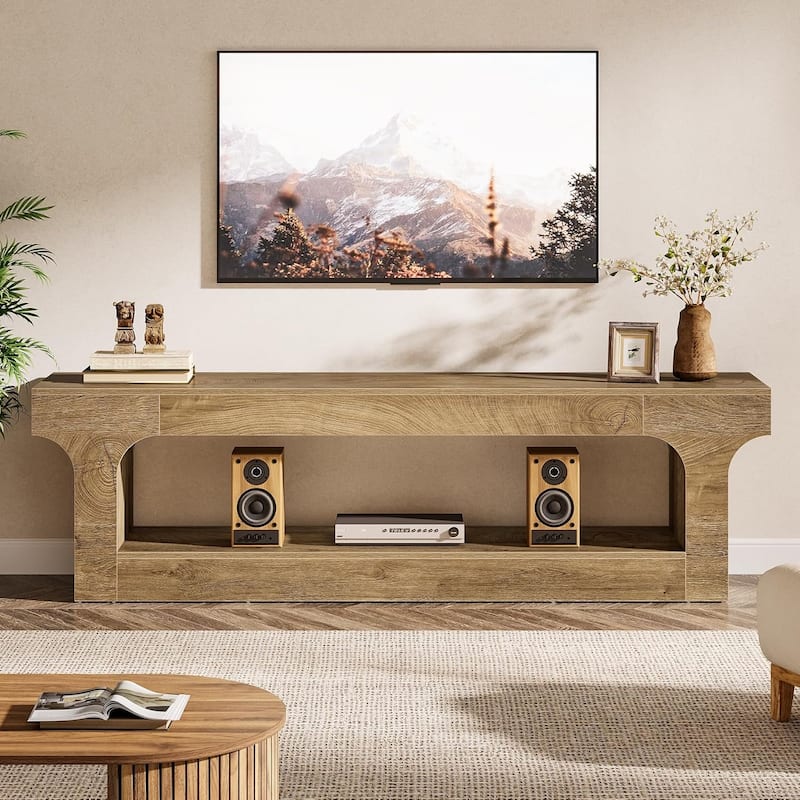 Farmhouse 63-Inch TV Stand with 2-Tier Open Storage Shelves for 55/60/65/75-Inch TVs