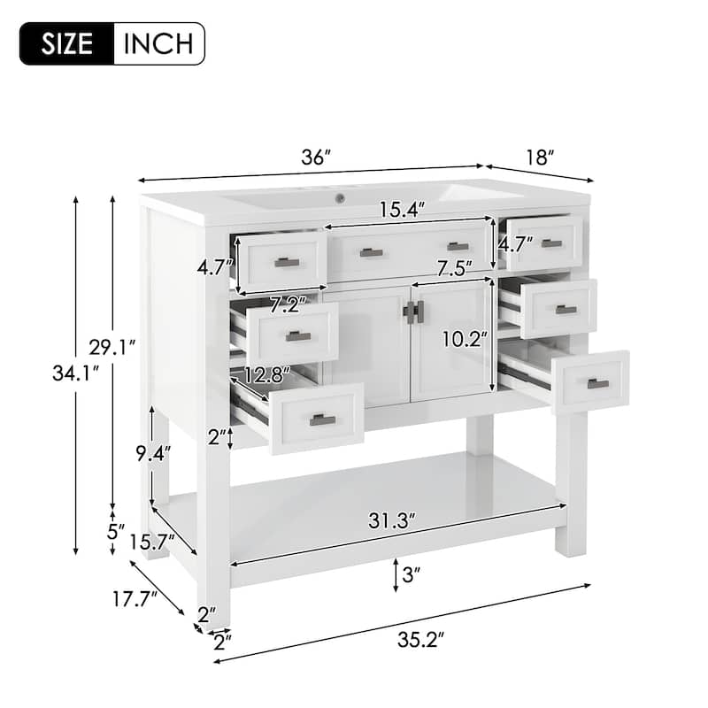 36'' Freestanding Bathroom Vanity Set with Integrated Ceramic Sink and Drawers - 36'' X 34''