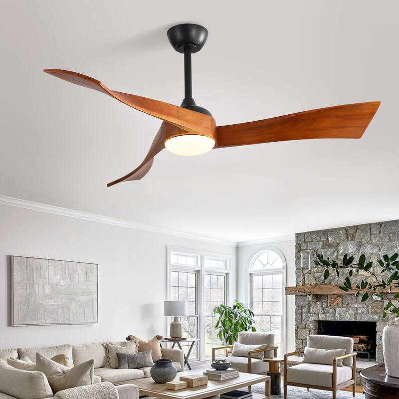 52"/60"/48" Noiseless Walnut Wood Ceiling Fan with Remote Control, Integrated Light Optional - 52" Propeller Ceiling Fan with Light