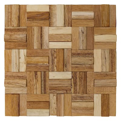 11 7/8"W x 11 7/8"H x 1/2"P Woodland Wood Mosaic Wall Tile, Old Boat Wood - 11 7/8"W x 11 7/8"H x 1/2"P