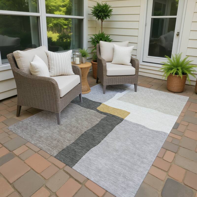 Machine Washable Indoor/ Outdoor Contemporary Blox Chantille Rug - Gray - 9' x 12'