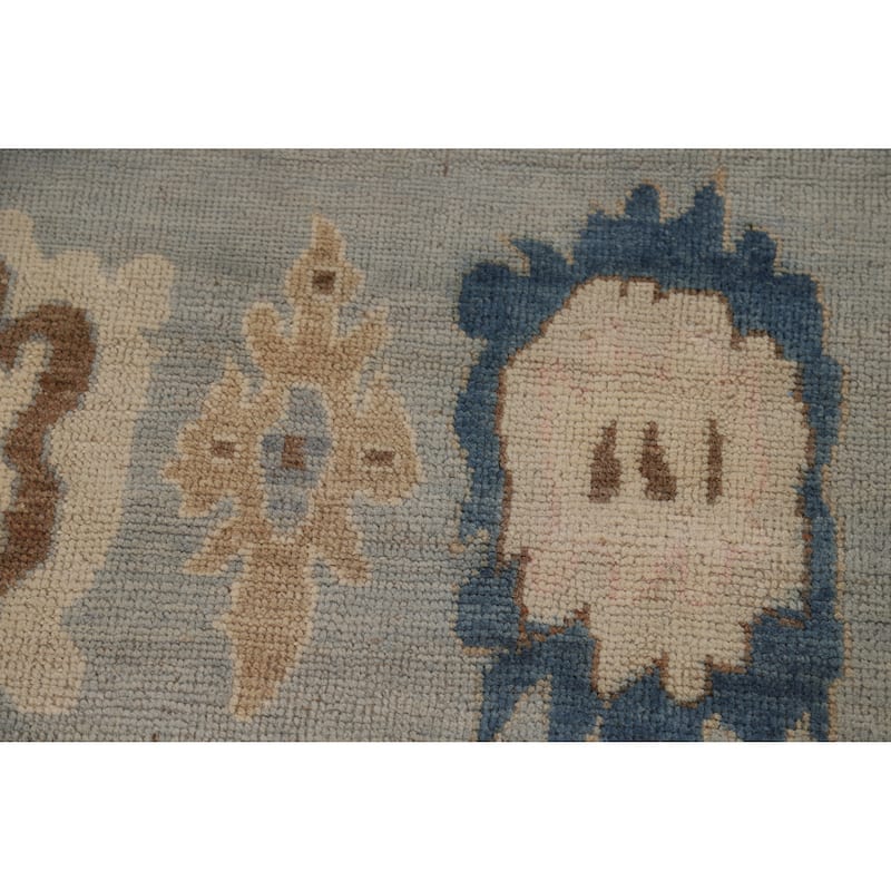Geometric Blue Vegetable Dye Oushak Turkish Hand-Knotted Wool Carpet - 5'5"x 7'7"