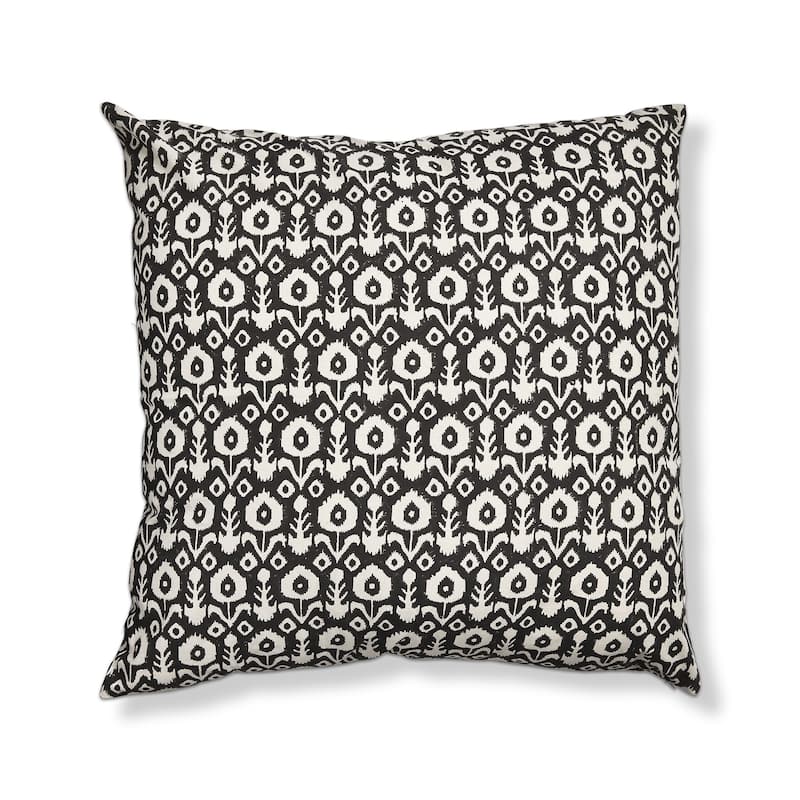 22"x22" Ikat Flower Block Print Blk Multi Cotton Accent Decorative Throw Pillow Poly Filled Removable Insert Square Black