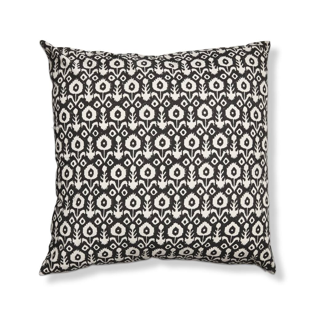 22"x22" Ikat Flower Block Print Blk Multi Cotton Accent Decorative Throw Pillow Poly Filled Removable Insert Square Black